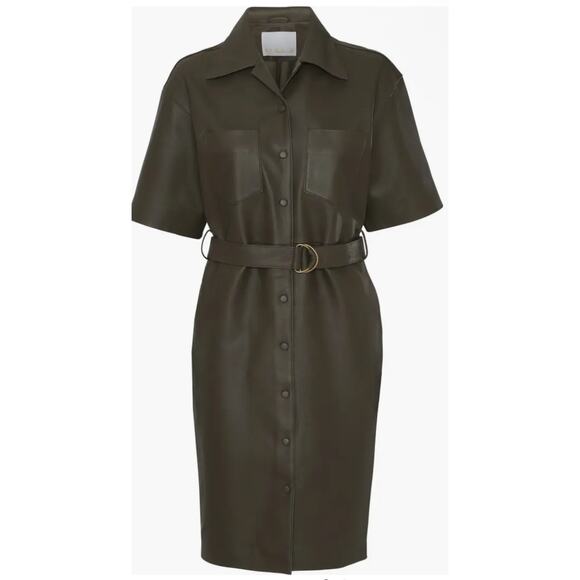 REMAIN by Birger Christensen Puglia Leather Shirt Dress Tarmac Size 12 - Picture 3 of 13